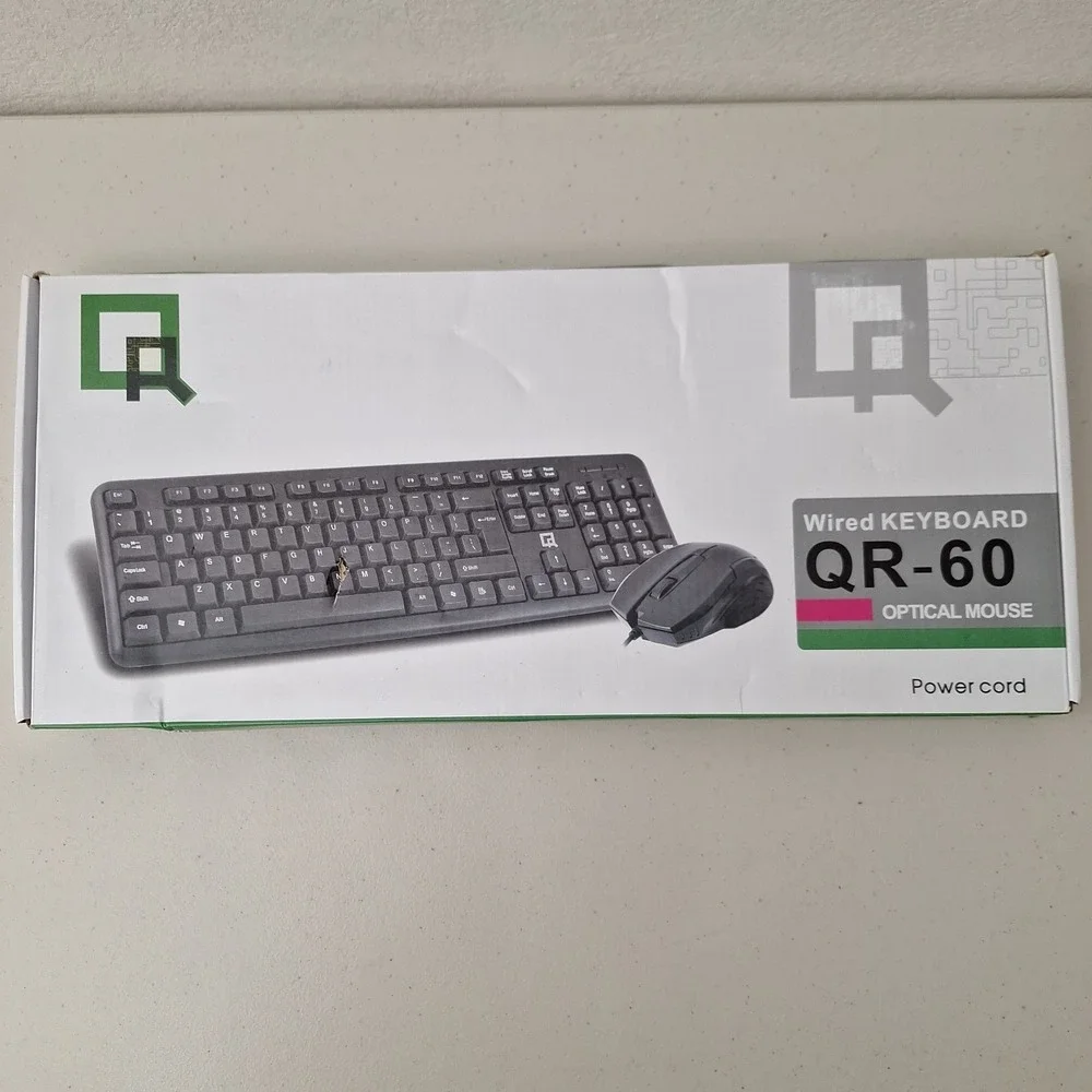 QR Computers Wired Keyboard & Optical Mouse Set QR-60 NEW, Open Box